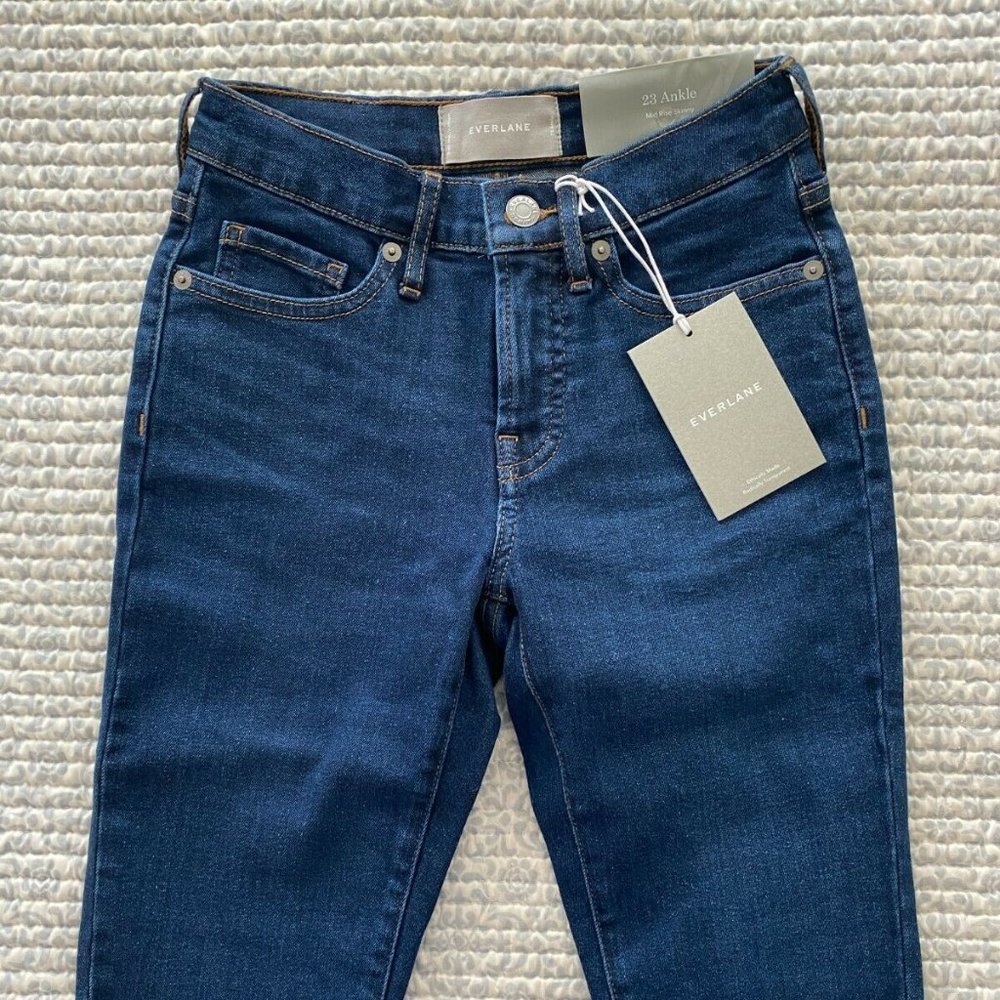 Everlane Authentic Stretch Mid-Rise Skinny Jeans, Ankle - Dark Blue - Size 23